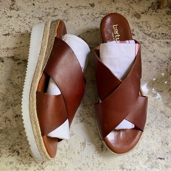 Bertuchi Slip On Brown Leather Slide Sandals Wedge Spain Size 41 US 9.5 - Picture 1 of 13